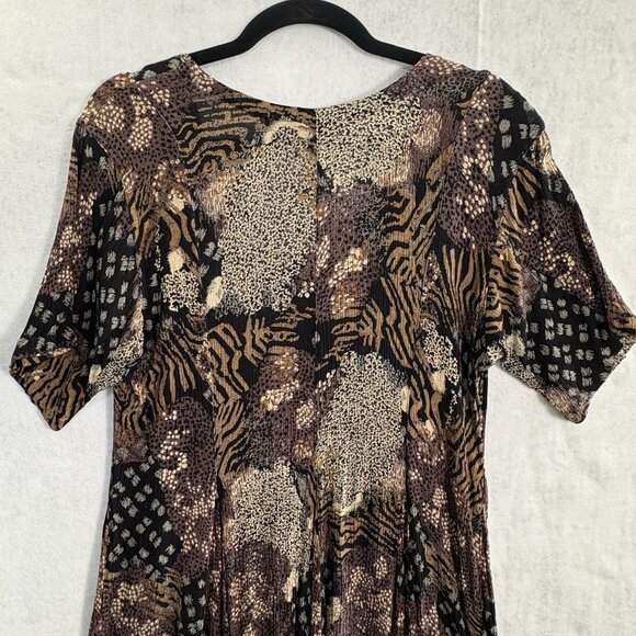 Vtg STARINA Women 90s Maxi Dress Sz M Brown Cottagecore Flowy Short Sleeve 75-19 - Picture 4 of 8